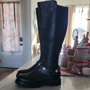 Karl Lagerfeld Black Over the Knee MILLA Boots with Silver Details